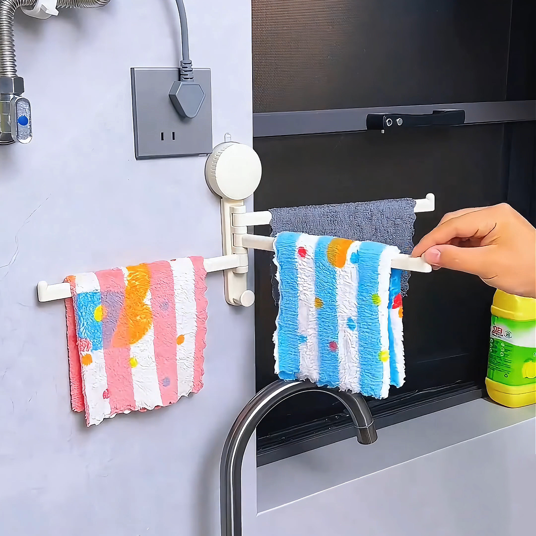 新款厨房抹布架吸盘置物毛巾壁挂沥水槽窗台可旋转多杆免打孔家用