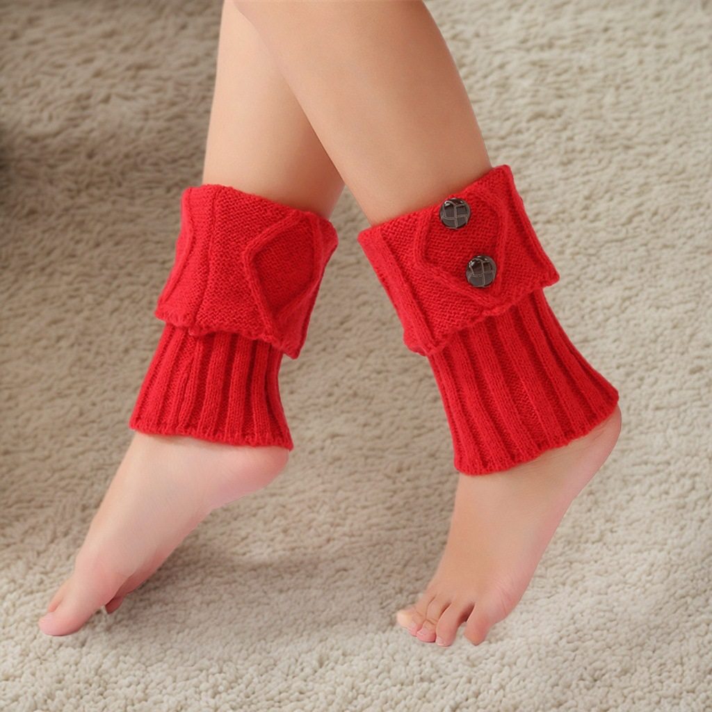 针织脚套女毛线保暖腿套翻口纽扣靴套护腿袜套护脚腕护腕护踝脚踝