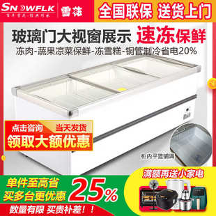 雪花冰柜商用卧式冷柜大容量玻璃门雪糕展示柜冷藏柜柜冷新疆包邮
