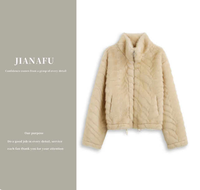 迦纳芙/JIANAFU 梧桐树影 设计感立领皮草毛毛外套
