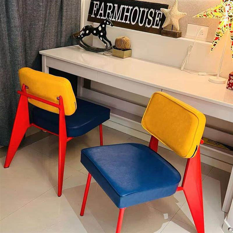 孟菲斯配色餐椅凳子意式家用靠背椅子复古网红高级感设计师中古风