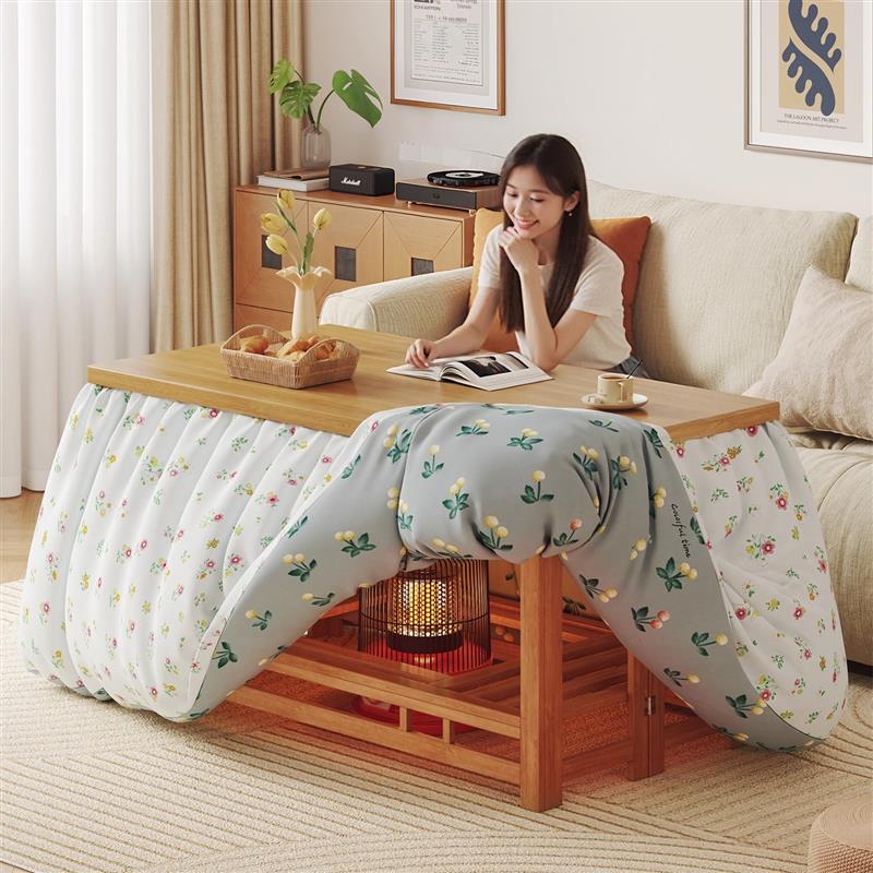 烤火桌子家用长方形简易多功能实木四方桌子冬季取暖桌折叠烤火架