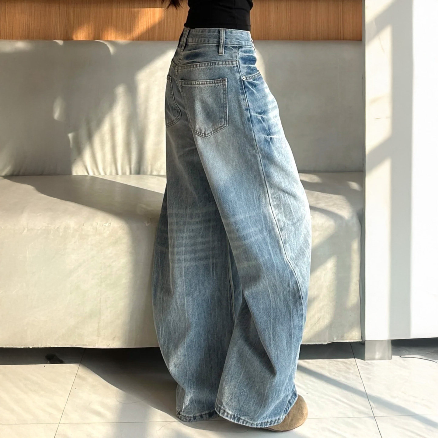 美式裤子女款阔腿裤2026正流行新款夏季薄款胖mm大码显瘦牛仔裤