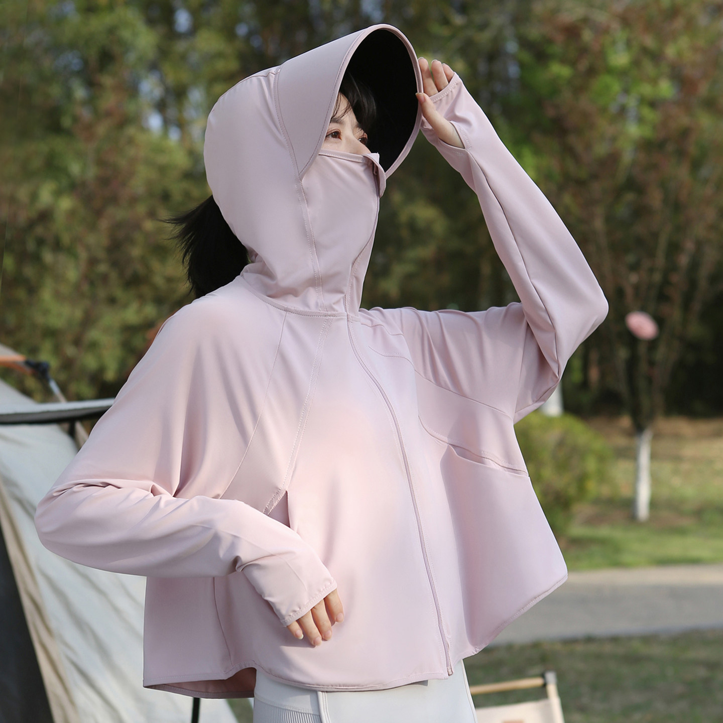 户外防紫外线轻薄款透气冰丝凉感防晒衣女夏季新款防晒服斗篷披肩