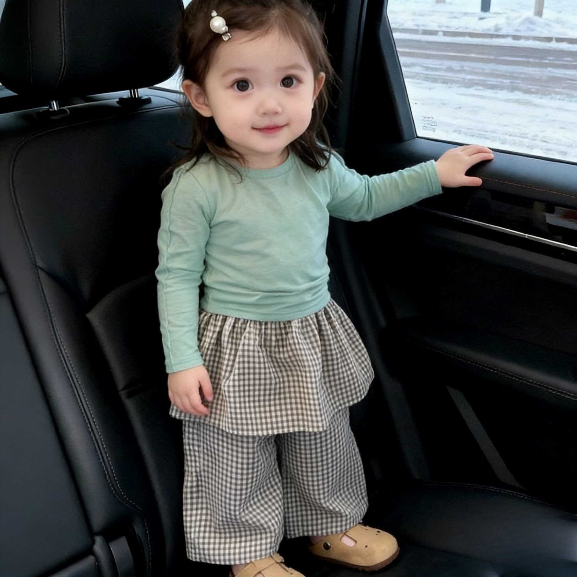 婴幼儿套装2026秋季新款女宝宝长袖T恤儿童格子围裙休闲裤两件套