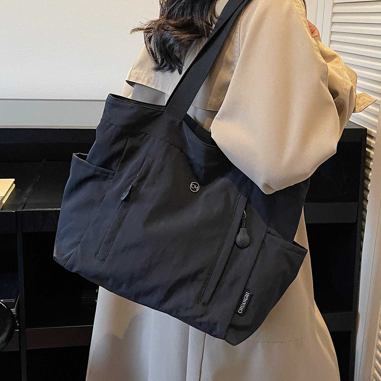韩版新款简约休闲百搭布包单肩通勤托特包包女纯色手提包轻便大包