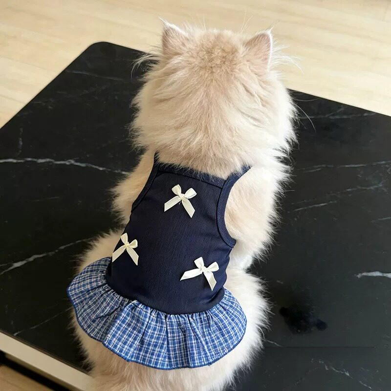 猫咪衣服夏天薄款防掉毛狗狗吊带公主学院风裙子宠物夏季金渐层