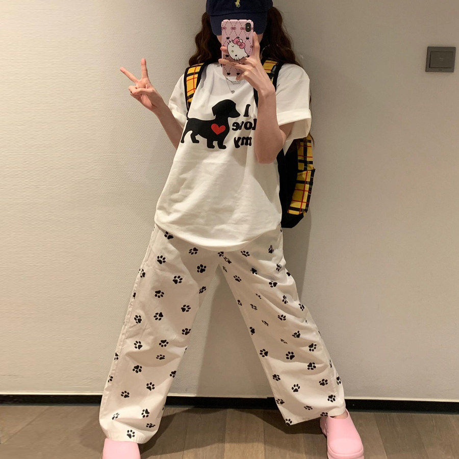 美式卡通小狗纯棉白色短袖t恤女2026新款夏季宽松慵懒风半袖上衣