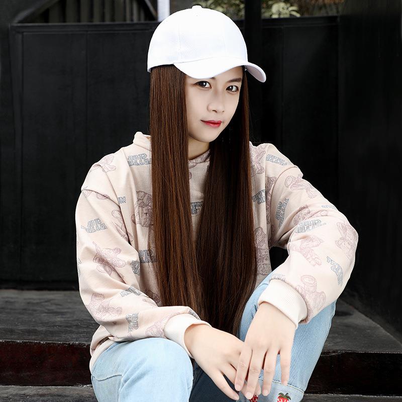 新款直销带帽子假发一体长直发时尚新款化纤发假发帽欧美外贸工厂