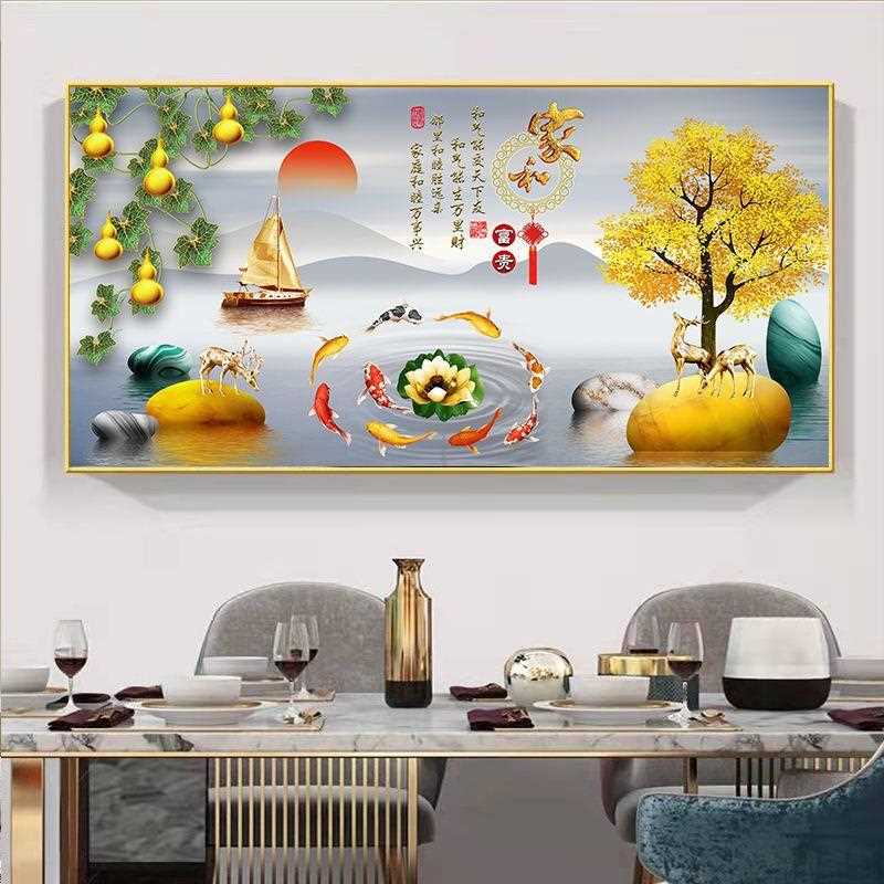 新款直销鱼图沙发背景墙装饰画卧室床头壁画新中式餐厅包间轻奢山图片