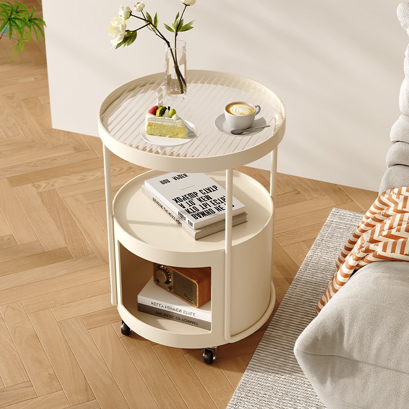 2025新款奶油风玻璃可移动沙发边几小户型客厅简约床头边柜小推车