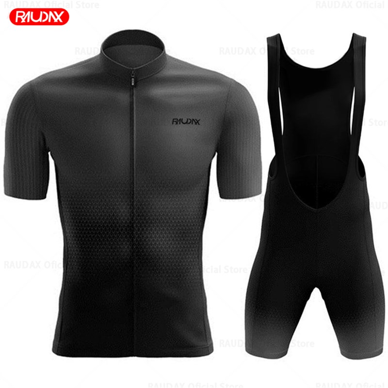 Raudax短袖渐变4色骑行服公路车上衣背带骑行裤透气紧身骑行套装