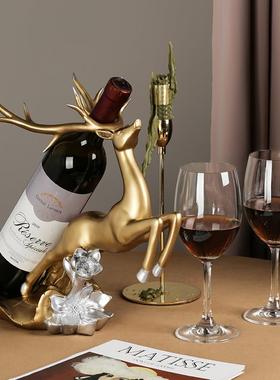 中式创意金色麋鹿红酒架摆件家居客厅酒柜电视柜树脂装年会送礼