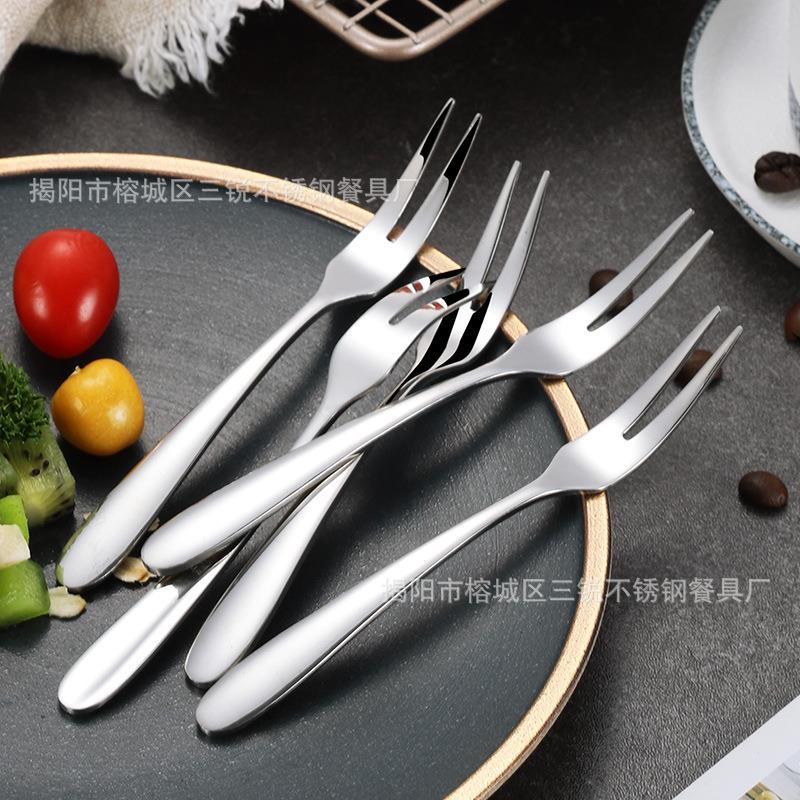 304不锈钢水果叉 冰淇凌甜品蛋糕叉二齿叉水果签单个3厘镜面布轮