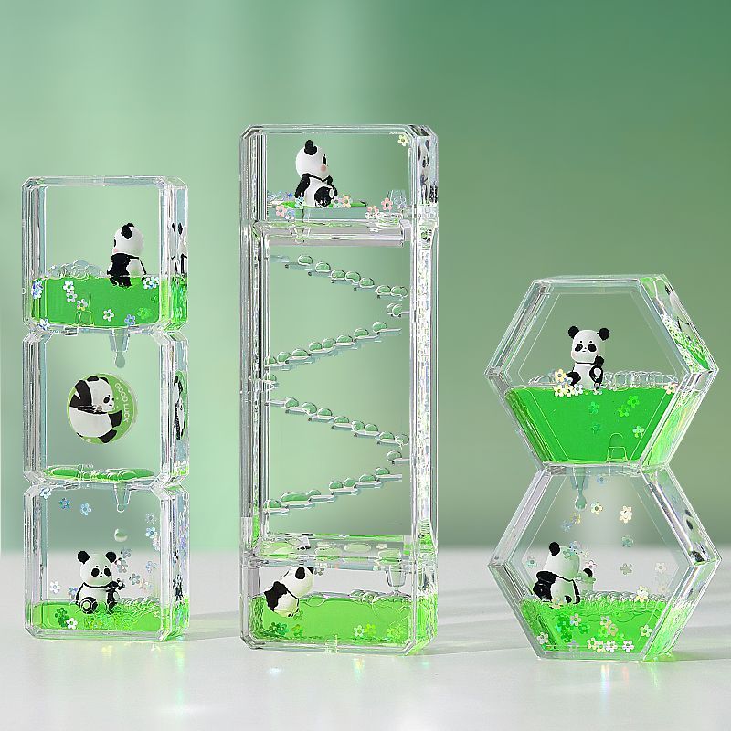 可爱熊猫减压油漏沙漏创意摆件情绪稳定桌面油滴计时器送儿童礼物
