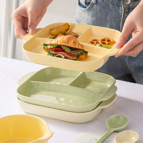 分格盘陶瓷双耳色釉9英寸带碗勺