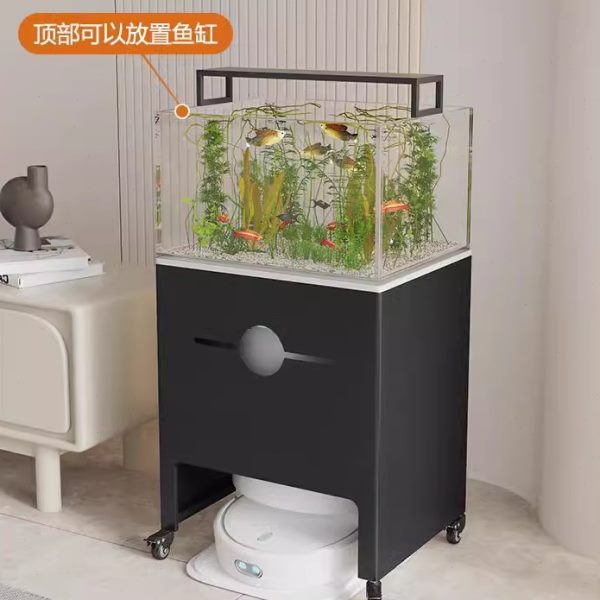 带轮可移动扫地机器人置物架鱼缸架基站上方收纳柜遮挡柜岩板边几