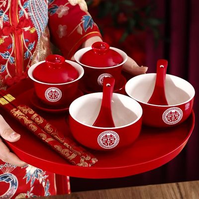敬茶杯改筷陪嫁套装一对茶具结婚大全口婚礼杯子用品红色敬喜碗酒