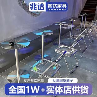 工业风咖啡厅桌子不锈钢酒吧桌椅轻奢简约网红小圆桌奶茶店餐桌椅