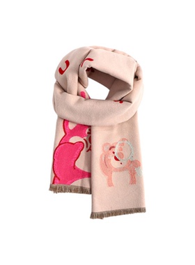 freerabbit II柔软卡通小熊加厚双面双色绒线围巾男女同款情侣款