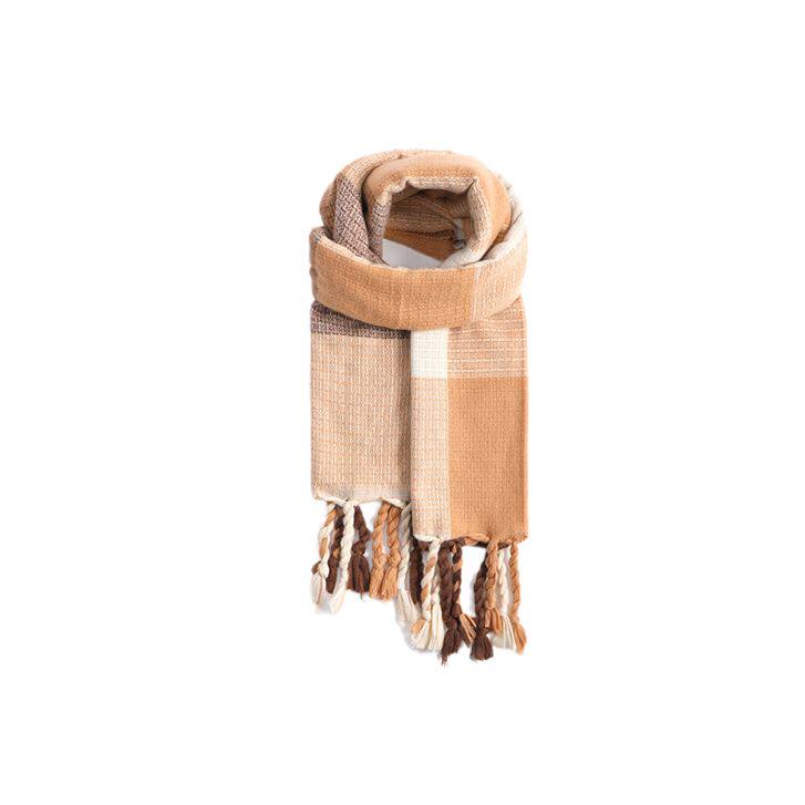 FREE RABBITⅡ 方块格子麻花辫流苏围巾仿羊绒加长保暖披肩 男女