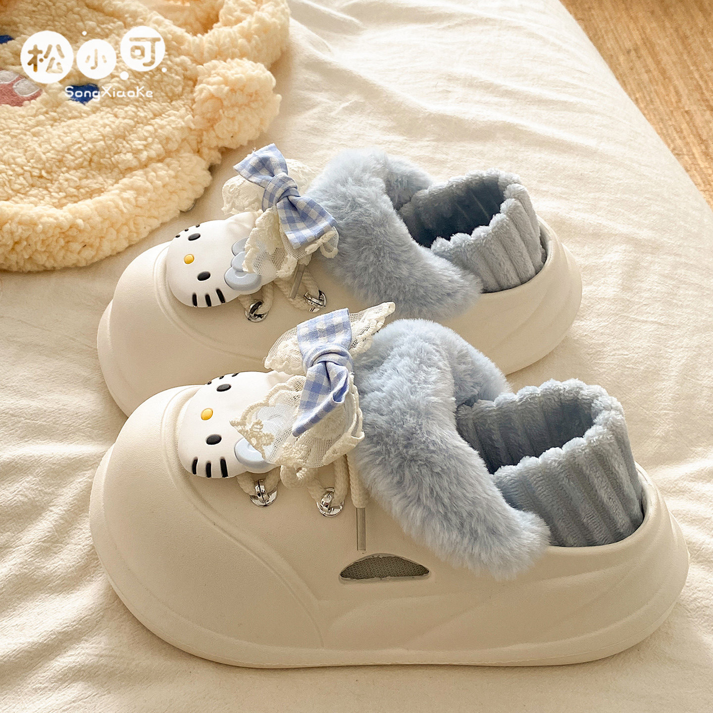 防滑居家室内毛毛棉鞋加绒保暖厚底冬季外穿kt猫棉拖鞋女款,女鞋,毛毛鞋,淘宝优惠券,粉丝福利购,淘宝优惠卷