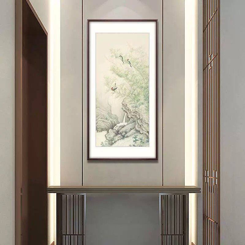 新中式玄关装饰画入户走廊过道挂画竹子国画 王飞涯 晨溪竹语图