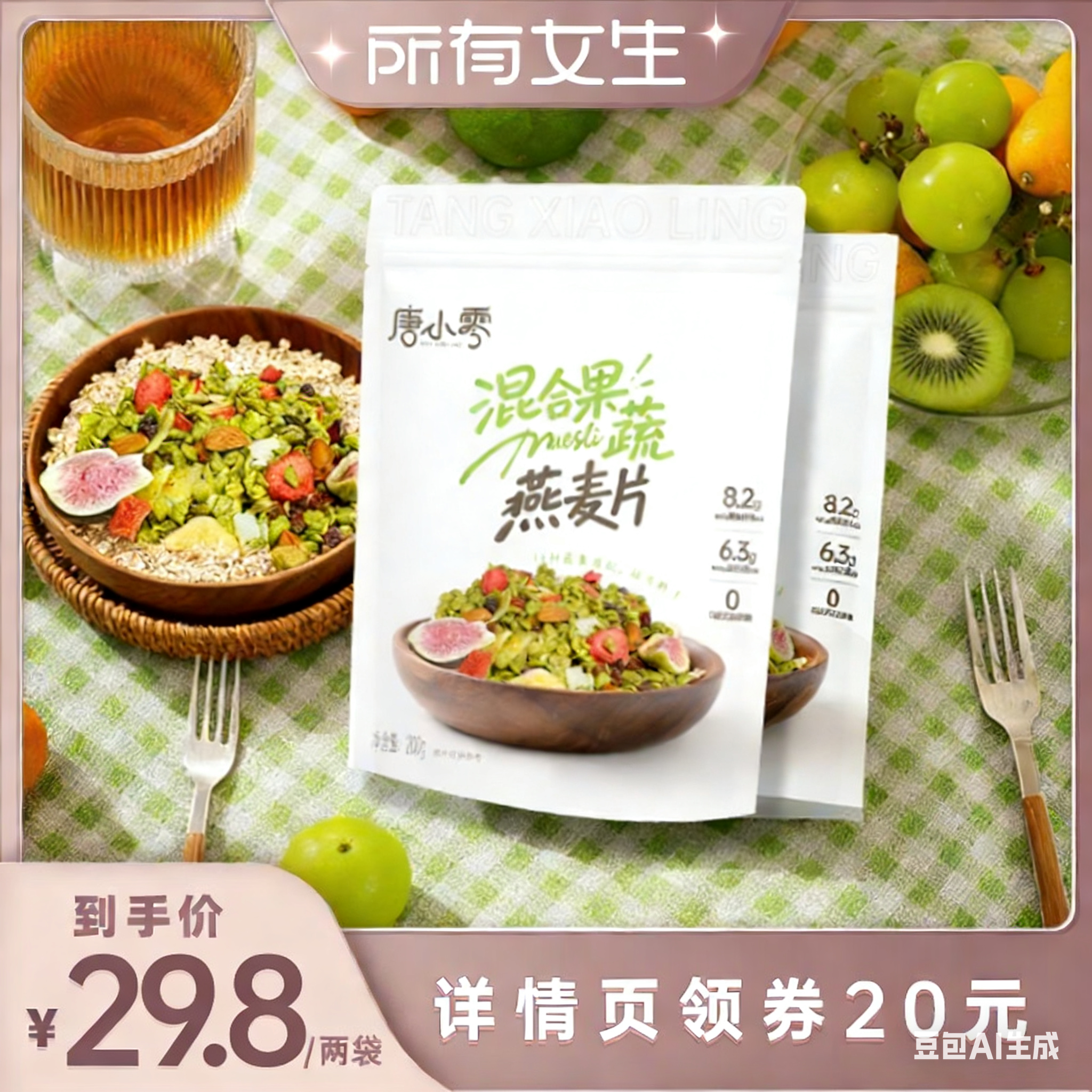 【所有女生直播间】唐小零混合水果坚果燕麦片烘焙早餐零食即食