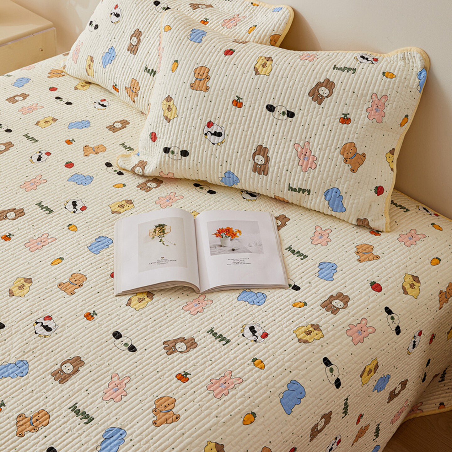 双面斜纹全棉床盖单件三件套床铺垫单纯棉AB两面用夹棉床单防滑款