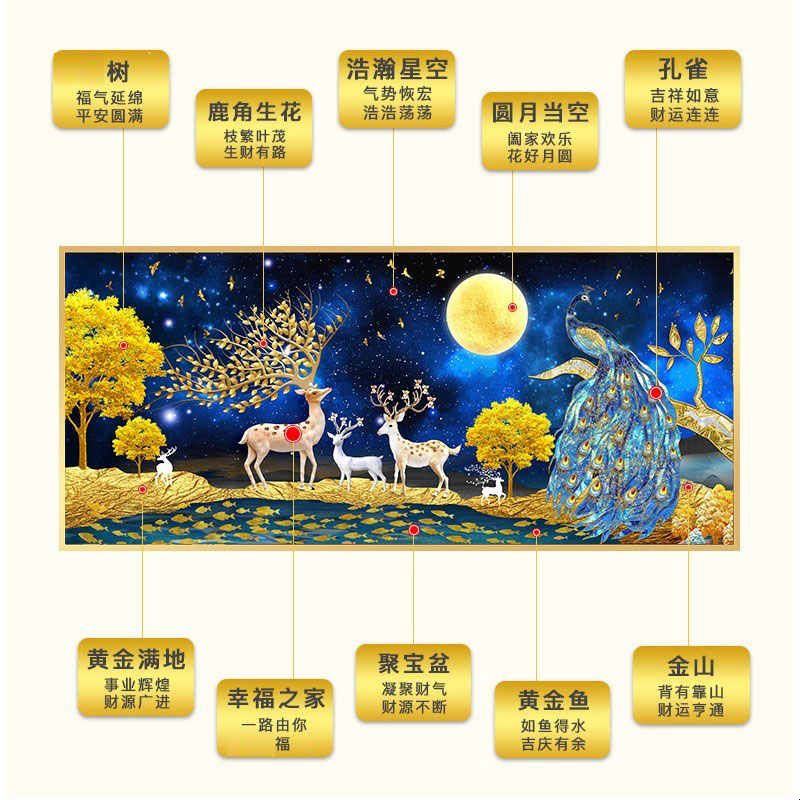 2025新款轻奢钻石画满钻客厅十字绣大幅大气孔雀发财鹿5D砖石贴画