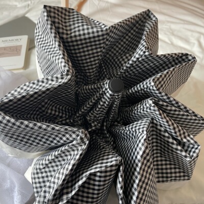 msho 禁欲系拼接黑白格收缩折叠晴雨两用雨伞遮阳黑胶防晒伞ins风