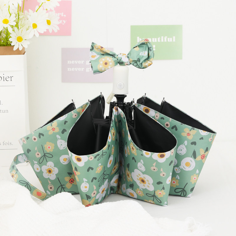 全自动折叠雨伞女碎花油画晴雨两用超轻小遮阳太阳伞防晒防紫外线