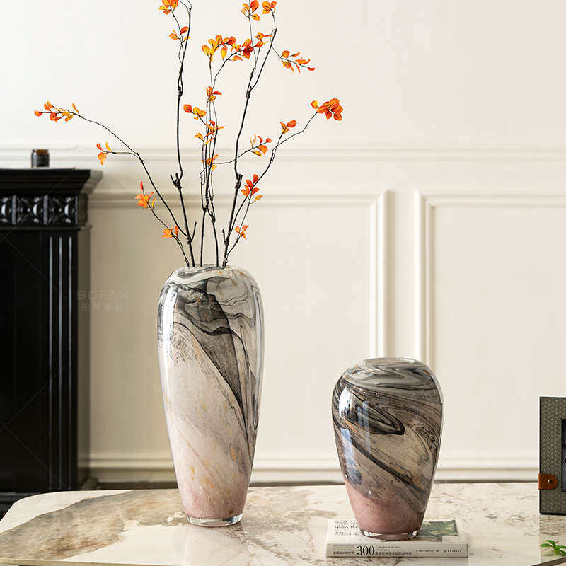 柏梵落地玻璃花瓶高档玄关轻奢客厅家居插花艺术琉璃花器装饰摆件
