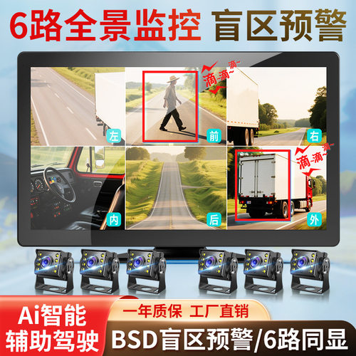 誉霸 10寸4分割一体机BSD/ADAS车载行人预警盲区监控高清记录仪