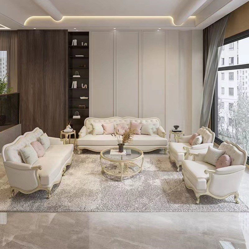 美式轻奢实木沙发大小户型客厅现代简约皮艺沙发家具法式豪华别墅
