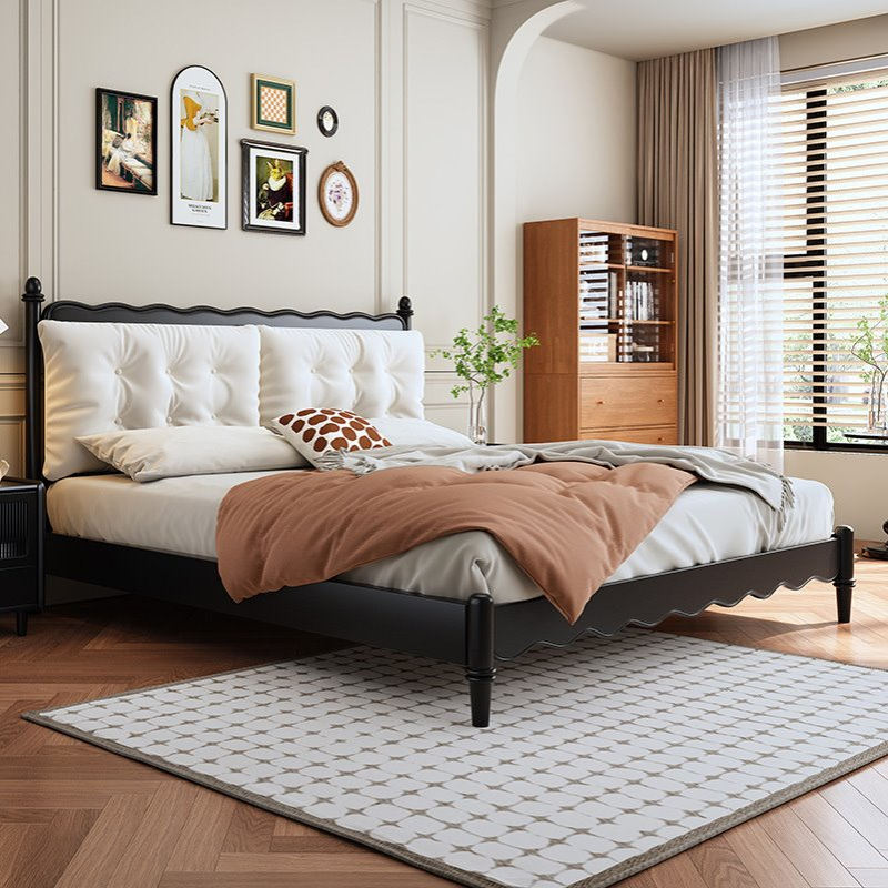 法式中古风实木床1.8m双人床复古黑色现代简约温莎床软包轻奢婚床