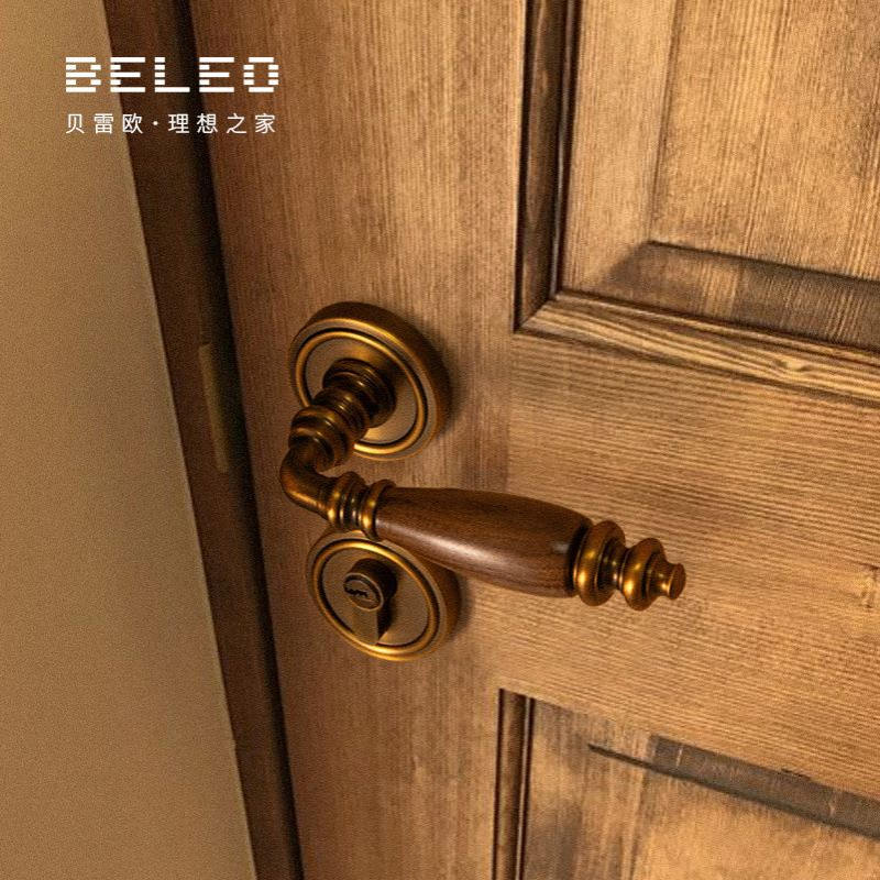 复古法式室内卧室房间门锁磁吸静音美式门把手锁具分体房门把手