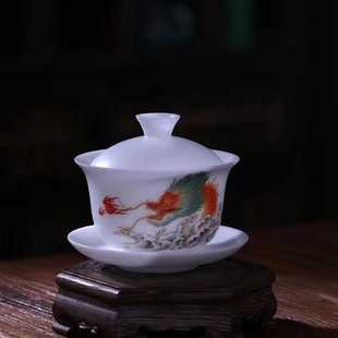 冰种素烧三才盖碗生肖龙泡茶碗国潮风家用茶碗防烫喝茶碗 新款