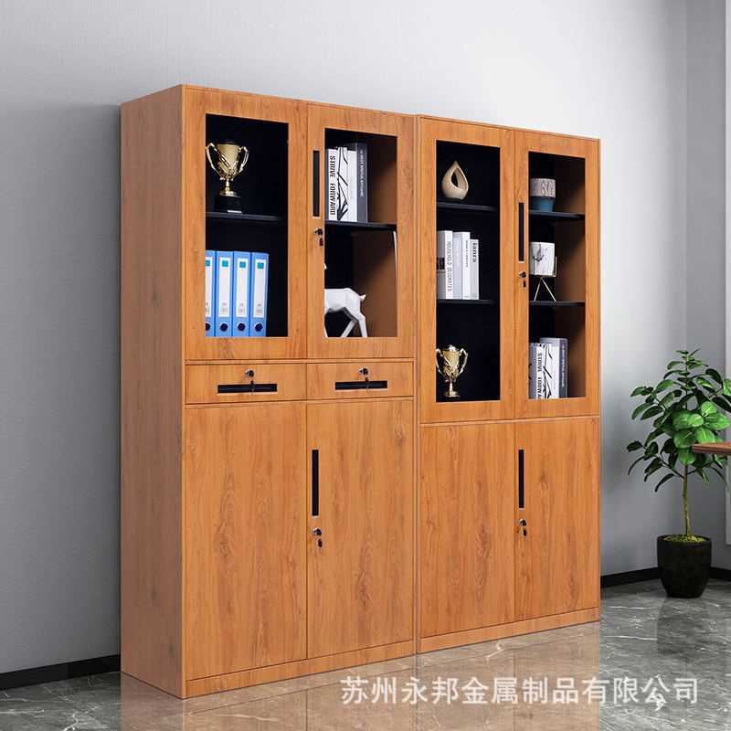 木纹转印钢柜办公室文件柜财务资料凭证档案收纳柜带锁铁皮储物柜