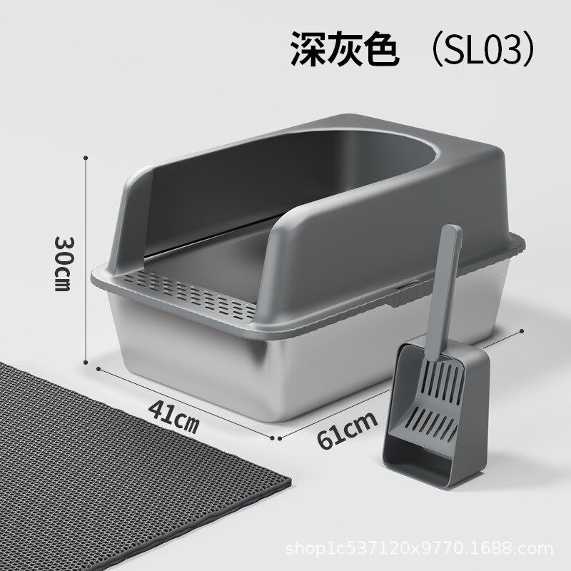 不锈钢猫砂盆超大号半封闭加厚防外溅防腐蚀一体式猫砂铲铲屎官
