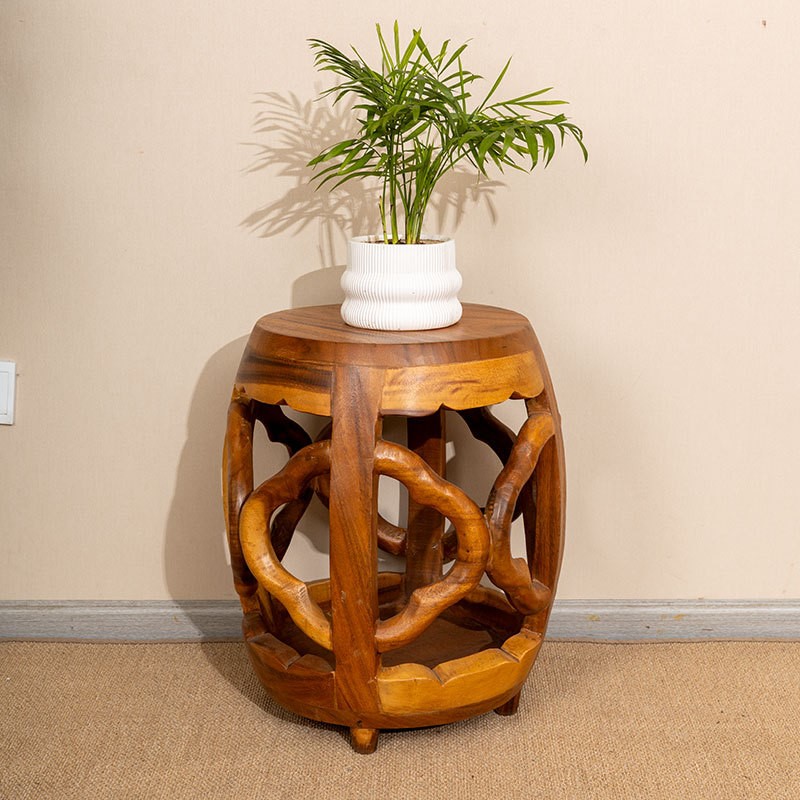 柚木鼓凳仿古中式实木圆凳鼓墩实木坐墩古筝凳客厅茶几矮凳