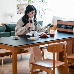 奶油风樱桃木小户型饭桌 ML_留白加厚岩板餐桌全实木家用日式