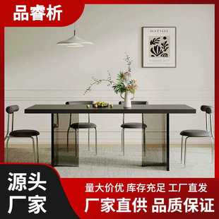 亚克力岩板餐桌全黑悬浮长方形下挂现代简约小户型家用餐桌椅轻奢