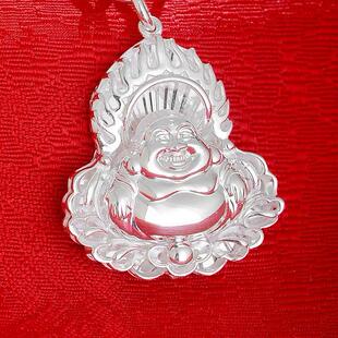 烁银匠足银999纯银小佛公项链弥勒佛牌吊坠国风民族风礼物