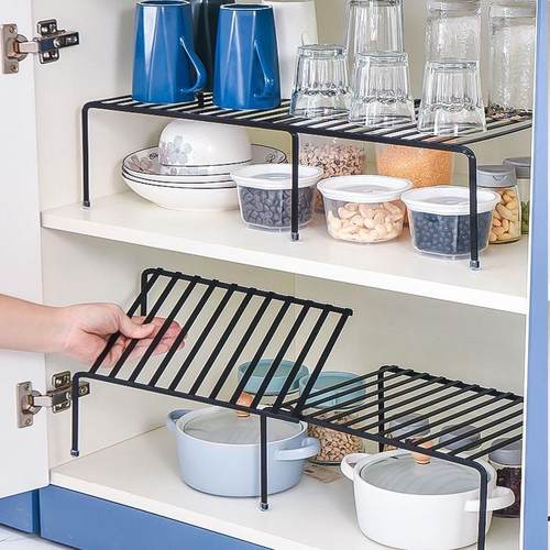 厨房可伸缩置物架ins风橱柜分层隔板沥水收纳架铁艺调味品水杯架