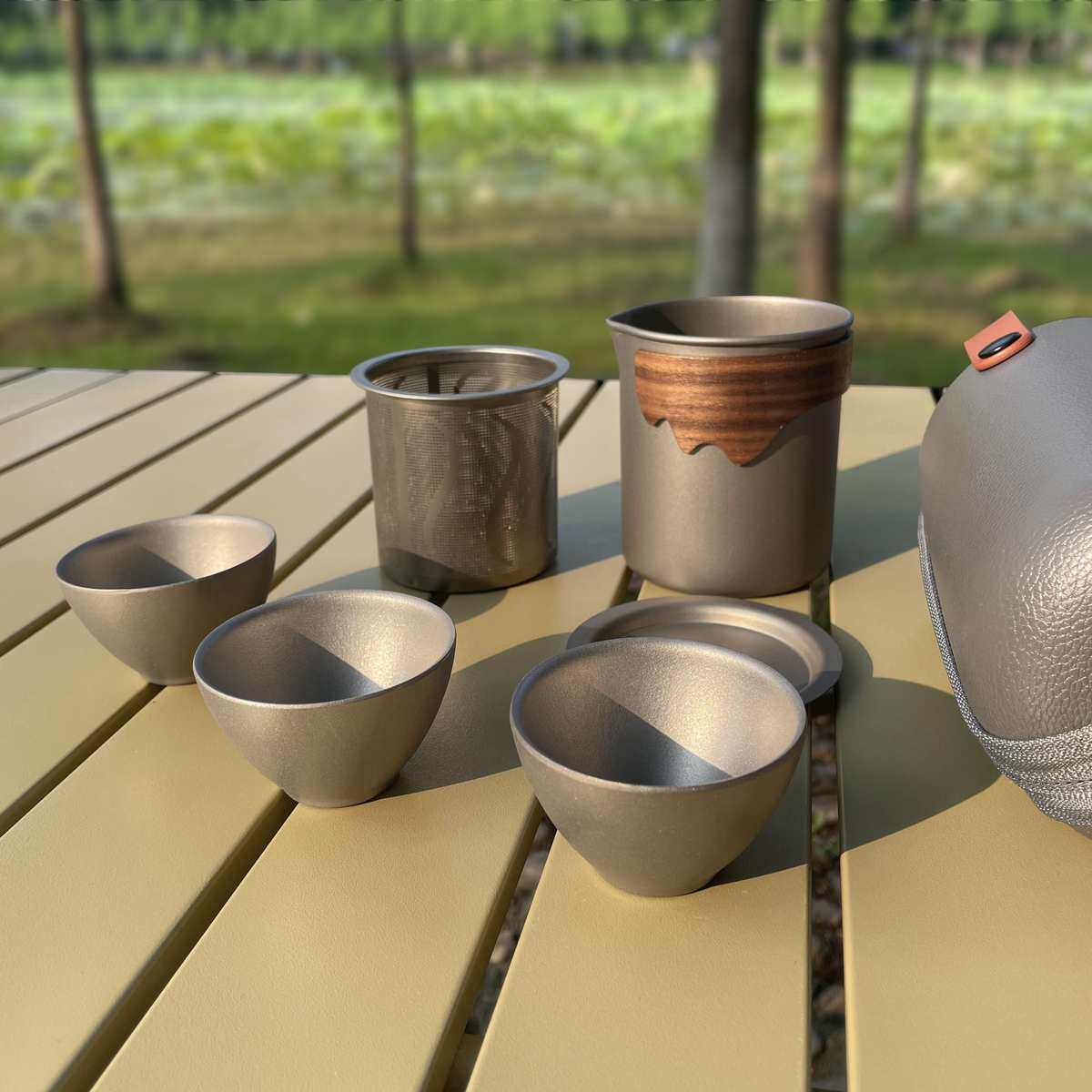 TX纯钛茶具套装户外便携旅行用具露营野炊钛烧水壶水杯快客杯茶盘