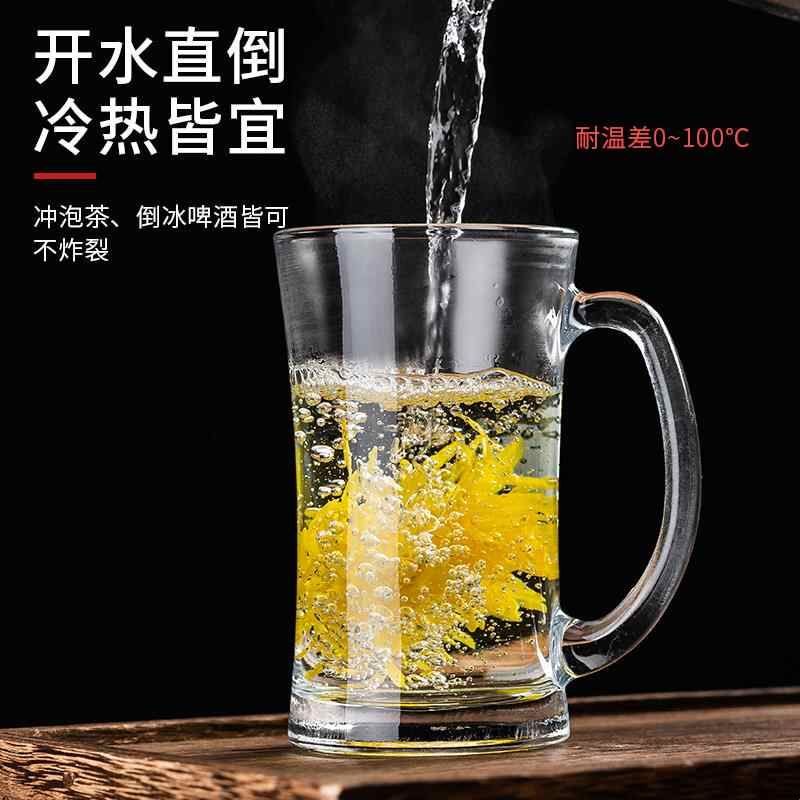 水晶玻璃透明泡茶杯有盖子加厚水杯茶饮带把口杯把手中式家用带盖图片