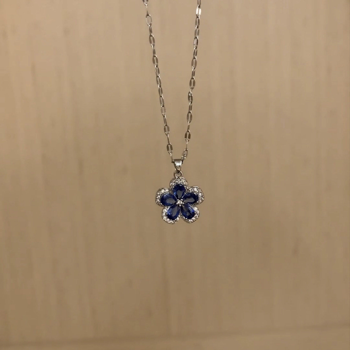 复古蓝宝石花朵项链新款