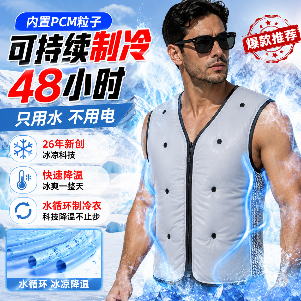 装水马甲注水循环钓鱼服马甲夏季避暑神器PCM相变制冷凉爽恒温衣