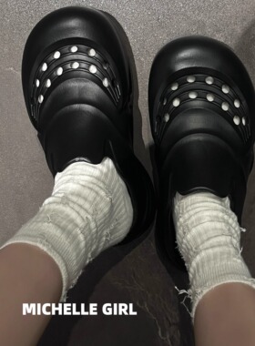 Michelle Girl踩屎感暗黑厚底增高包头拖潮人网红美食辣妹女拖鞋